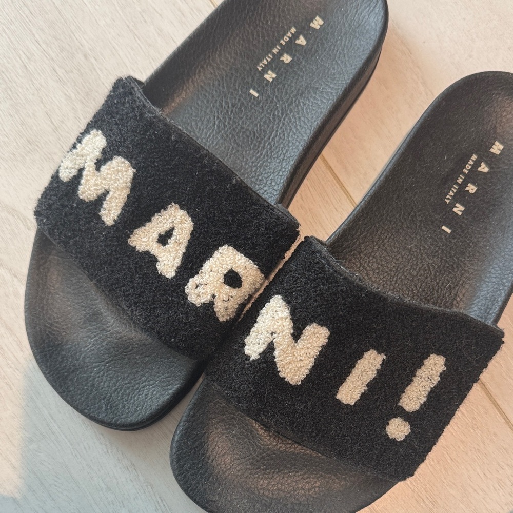 Marni Black Slides with Cream Logo Terry Strap size 39 - Picture 3 of 3